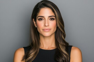 Fototapeta premium The image depicts a stunning brunette female with lengthy, wavy locks of hair, alongside the term 'Copycpase