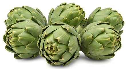 Obraz premium Freshly Harvested Artichokes Displayed on White Background, Food Photography