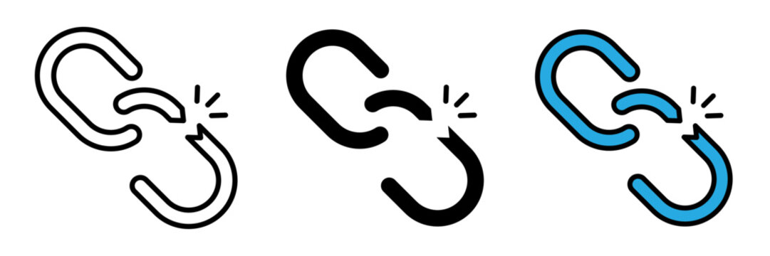 Broken link icon stroke filled and colored icon set.