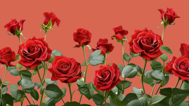 Red rose flower border animated overlay, transparent 4K video, alpha channel, ProRes 4444
