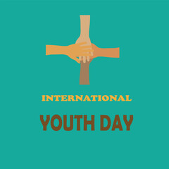 International Youth Day Celebration, Friendly team, cooperation, friendship Card. Vector illustration, banner or poster. EPS file.