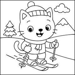 Dessin kawaii au trait de chat pour livre de coloriage pour adulte ou enfant. Trait noir totalement isolé du fond. Idéal pour conception a ajuster dans votre livre ou cahier. Encadré transparent. 