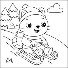 Dessin kawaii au trait de chat pour livre de coloriage pour adulte ou enfant. Trait noir totalement isolé du fond. Idéal pour conception a ajuster dans votre livre ou cahier. Encadré transparent. 