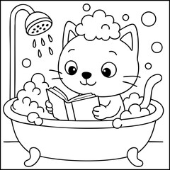 Dessin kawaii au trait de chat pour livre de coloriage pour adulte ou enfant. Trait noir totalement isolé du fond. Idéal pour conception a ajuster dans votre livre ou cahier. Encadré transparent. 