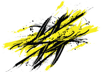 Abstract Black and Yellow Grunge Brush Stroke Texture. Grungy Black and Yellow Brush Strokes on White Background. Illustration vector design