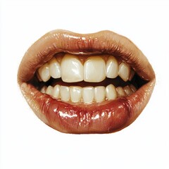 Obraz premium Close-Up View of Glossy Lips with White Teeth and Shiny Surface, Capturing Beauty and Dental Health in a Stunning Photograph