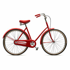 Classic Red Bicycle: A timeless, vibrant red bicycle stands ready for adventure, boasting a classic design with a comfortable saddle and gleaming chrome details.