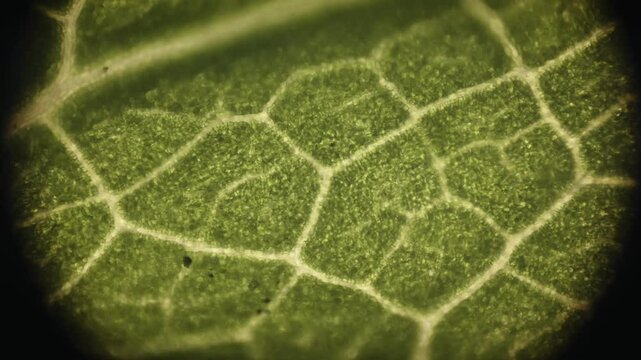 Cell Structure View of Leaf Surface Showing Plant Cells For Education. Green Leaves of Plant or Tree With Texture and Pattern Close Up. Closeup Green Leaf Texture Organic Plant and Leaf's Vein Nature.