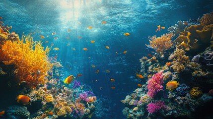 Naklejka premium Underwater ecosystem with fish, ocean, sea, reef, coral, diving, and marine life