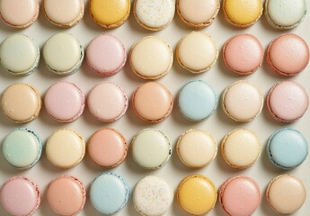 Obraz premium Colorful Macron Display on White Background for Delicious Treats
