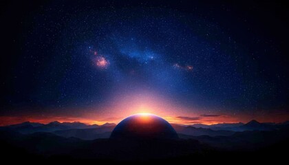 Planets sunrise over mountain range