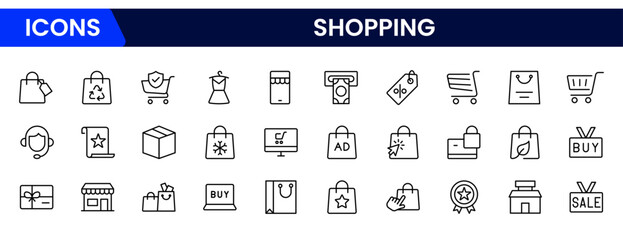 Shopping thin line icons set. E-Commerce, Shop, Online Shopping icons collection. Shopping symbols set. Vector illustration