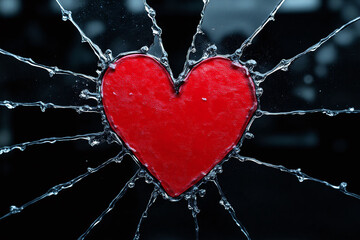 broken glass with a red heart drawn on it