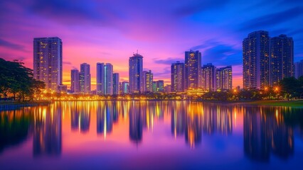 Fototapeta premium City Skyline Illuminated at Sunset