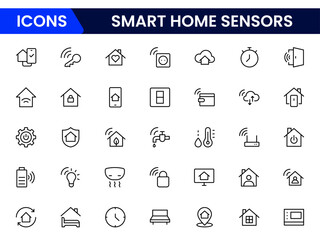 Smart home and sensors line icons. For website marketing design, logo, app, template, ui, etc. Vector illustration.
