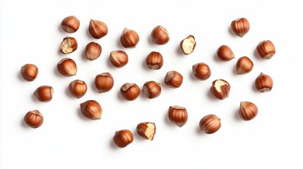 Fresh Raw Hazelnuts on White Background for Healthy Cooking