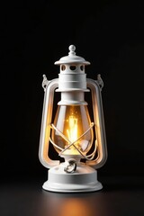 Ornate white metal lantern, black background, subtle shadow, romantic, bright