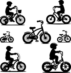 Fototapeta premium Fun Bicycle Silhouettes Kids Riding Different Styles of Bikes