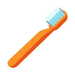 Toothbrush Illustration | Minimalistic Orange Handle with Blue Bristles Isolated on White Background