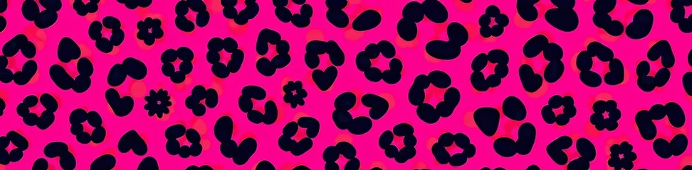 Pink and black animal print leopard pattern on seamless vector background, wildlife, black