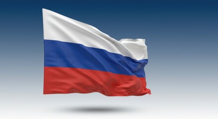 Fototapeta premium Waving Russian Flag Against a Blue Sky Background: A Stunning Display of National Pride and Patriotism