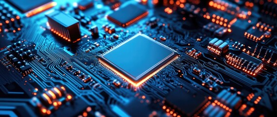 Fototapeta premium High-tech Circuit Board with Central Processing Unit