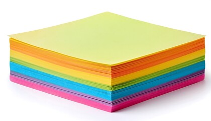 Colorful stack of sticky notes in vibrant hues of yellow, orange, blue, green, and pink for organizational purposes