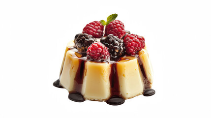 a piece of cheesecake with raspberries and blackberries on top on a transparent background, PNG image, PNG file, Generative art.