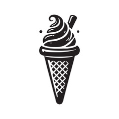 Minimalist Ice Cream Cone Silhouette - Ice Cream Cone Vector - Ice Cream Cone Illustration.