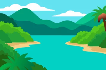 Gordijnen landscape with mountains and lake © Falguni