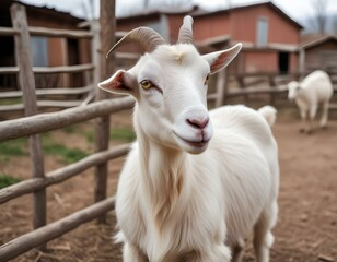 Goat. Portrait of a goat on a farm in the village. Beautiful goat posing