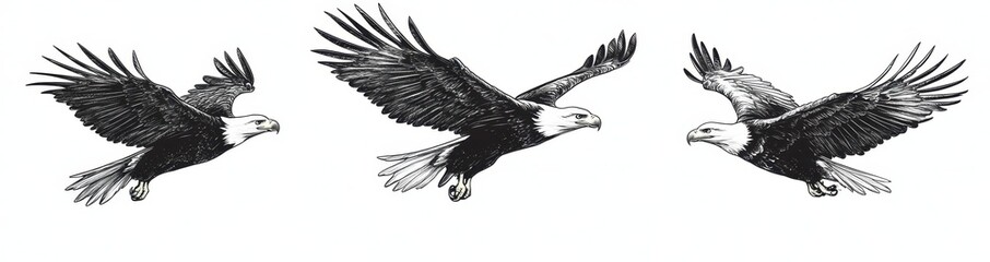 Fototapeta premium Majestic Eagles in Flight Illustration with Detailed Features and Wingspan