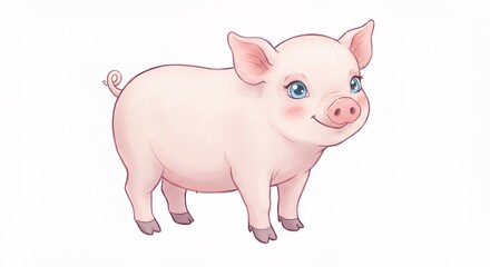Fototapeta premium Cute pink pig illustration for children