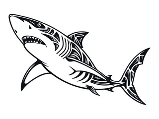 Obraz premium Shark line art design for coloring book for adults, tattoo, t-shirt design, and other decorations