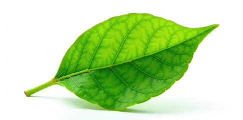 Fototapeta premium Single, isolated leaf with veins on white background, foliage, isolation