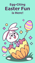 Happy Easter bunny cartoon card with a cute rabbit, illustration muck up