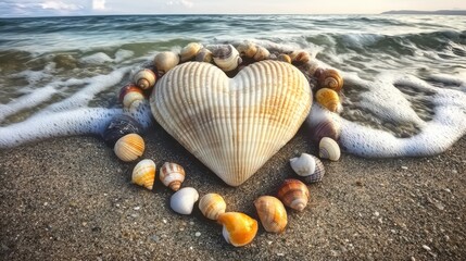 Creating heart-shaped shell art on the beach coastal seaside photography natural environment close-up love concept