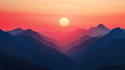 Fototapeta premium Serene Sunset Over Majestic Mountains with Vibrant Sky Colors