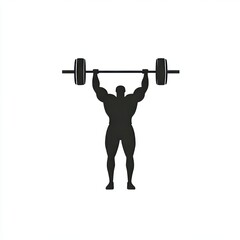 The icon depicts Cartoon PumpkiFit Man Holding Barbell Over His Head, a silhouette of a bodybuilder with a barbell overhead in black and white, isolated on a white background, associated with the gym