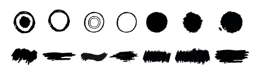 thick line chalk brush stroke collection. Vector chalk brush set. Square and circle text frame grunge patch design element. Chalk stroke shape