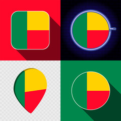 Set of modern icons with the national flag of Benin.