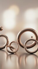 Abstract Rose Gold Rings and Spheres: Elegant Minimalist 3D Render