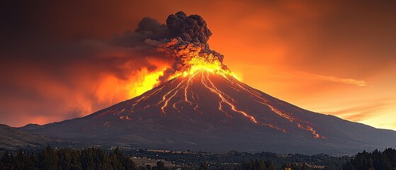 Fototapeta premium Majestic Eruption of a Volcano at Sunset