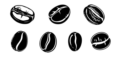 Set of silhouette seed coffee bean out out vector illustration isolate on transparent background.