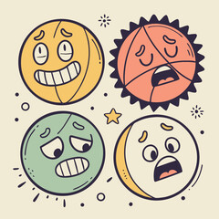 Colorful Hand Drawn Cartoon Faces with Emotions – Crayon Doodle Vector Set