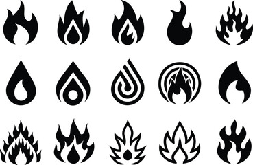 Fototapeta premium Black and White Fire and Water Elements Vector Set Flames and Drops