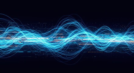 Obraz premium Abstract Digital Waveform: Glowing Blue Energy Flowing Through Dark Space