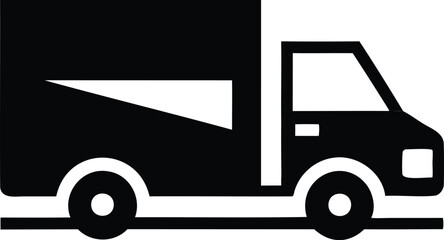 Minimalist Black Delivery Truck Icon for Shipping and Logistics, Flat Silhouette Design Ideal for Courier, Freight Transport, and Transportation Service Graphics