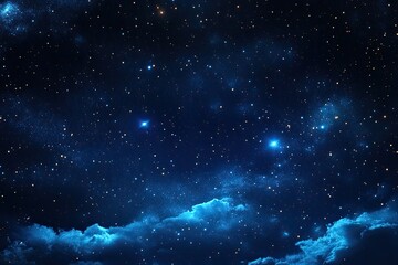A dark blue night sky filled with countless twinkling stars and white clouds