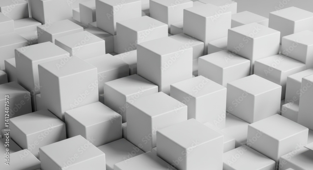 Poster abstract 3d rendering of white cubes: geometric pattern and textural design